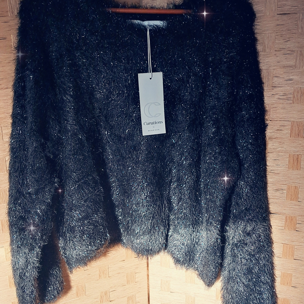 Curations Women's Black Fuzzy Sweater